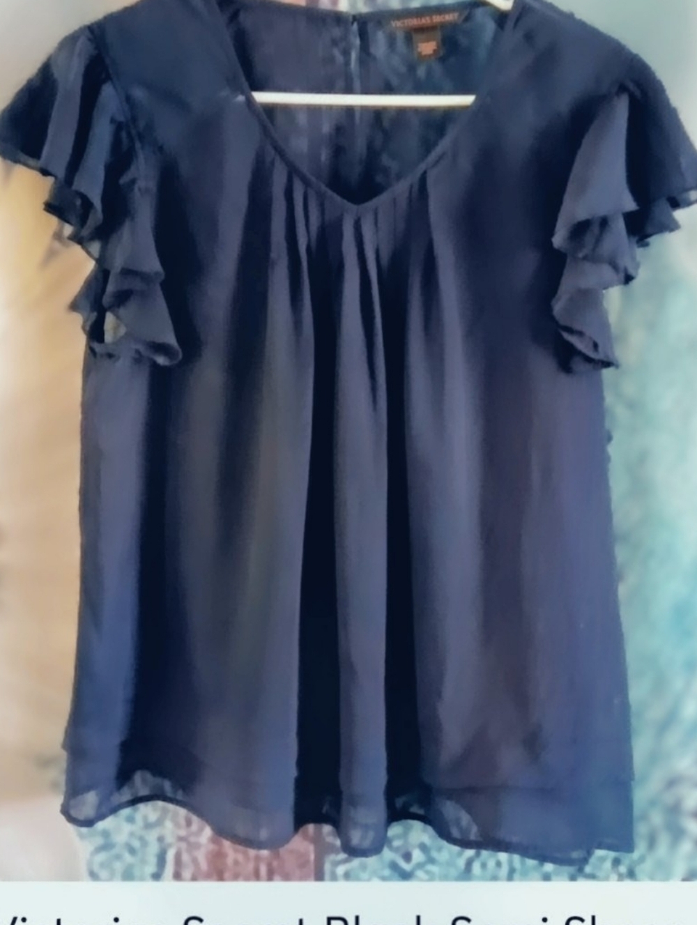 Victoria's Secret Black Ruffle Sleeve V-Neck Blouse